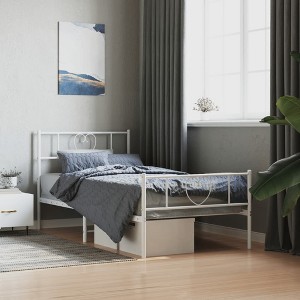 vidaXL Metal Bed Frame with Headboard and Footboard White 39.4 in.x74.8 in. Twin - 1 of 4