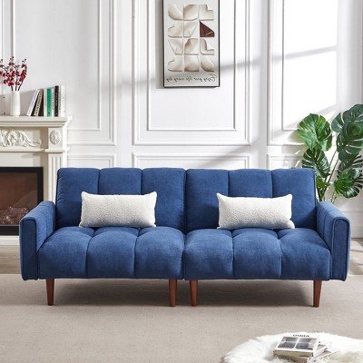 DOMETOUR 81" Linen Upholstered Convertible Sofa Bed, Modern Sleeper Futon Couches Loveseat with 2 Pillows for Living Room Bedroom Apartment
