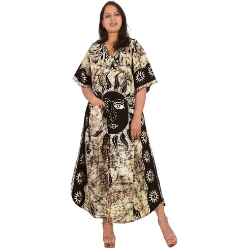 Happy Bay Women s Summer Batik Caftan Long Loungewear Dashiki House Dress With Pockets Sleepwear For Women Nightgown Plus Size 1x 2x Black Sun Target