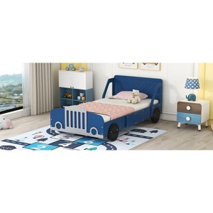 Vynxaria Twin Size Car-Shaped Platform Bed with Wheels - Stylish & Safe Design - 1 of 4