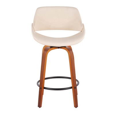 Flared Walnut & Metal Swivel Counter Stool in Black/Cream