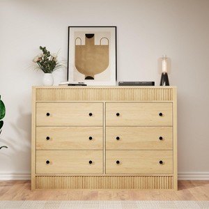 6-Drawer Dresser with Wooden Fluted Design, Modern Oak Chest of Drawers, Storage Organizer for Bedroom, Living Room, Hallway, Entryway, Natural Oak - 1 of 4