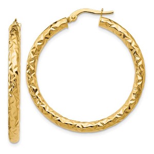 Black Bow Jewelry 3mm Textured Round Hoop Earrings in 14k Yellow Gold, 34mm(1 5/16 Inch) - 1 of 4