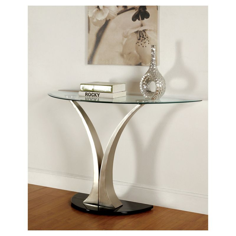 Valeri Modern Flared Glass Top Sofa Table Satin Plated - HOMES: Inside + Out, 3 of 7