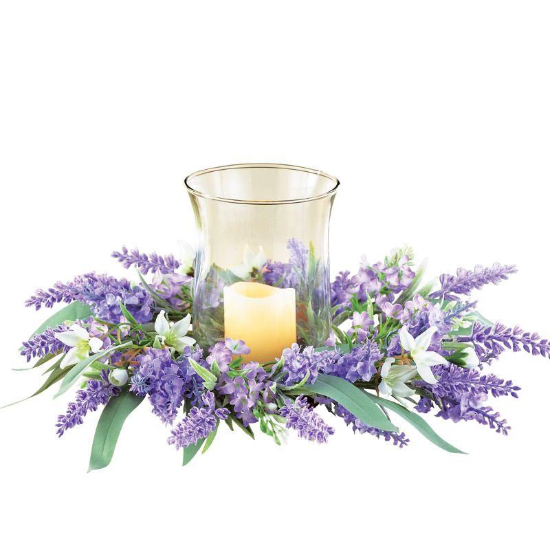 Collections Etc Lavender Wreath Glass Hurricane Arrangement 13 X 13 X 6, 1 of 3