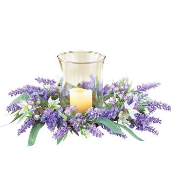 Collections Etc Lavender Wreath Glass Hurricane Arrangement 13 X 13 X 6