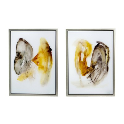 17.5"x24" Set of 2 Abstract Printed Acrylic Champagne Framed Wall Arts Black/Yellow - A&B Home: Modern Decor, Vertical Orientation