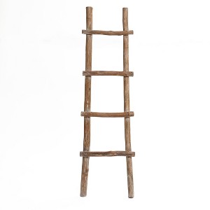 LuxenHome Solid Wood Natural 4-Rung 59-Inch Tall Blanket Ladder Brown - 1 of 4
