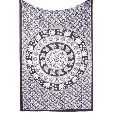 HomeRoots 80" X 56" Black And White Mandala Cotton Hanging Tapestry