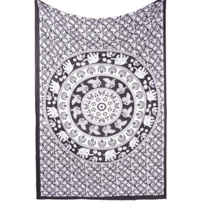 HomeRoots 80" X 56" Black And White Mandala Cotton Hanging Tapestry - 1 of 4