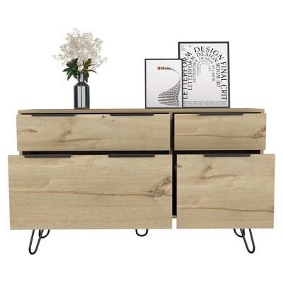 Light Wood Double Dresser with Hairpin Legs and Soft Close Drawers