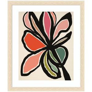 Kate and Laurel Framed Art Midnight Floral 1 by Alicia Bock, 22x26, Woodgrain Stripe Blonde - 1 of 4