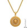 Steeltime 24" 18k gold plated stainless steel lion head round pendant with simulated diamonds and greek key accents - 3 of 4
