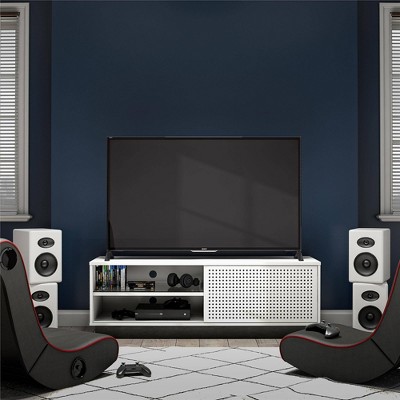 Contemporary White Gamer TV Stand with LED & Wire Management