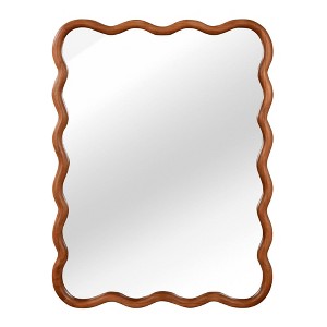 ChicFurnit Decorative Wall Mirror Wavy Design Solid Wood Frame for Home Entryway, Brown, 43.2"*32.7"*1.7" - 1 of 4