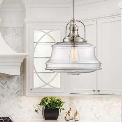 English Bronze Glass Pendant Light with Clear Shade