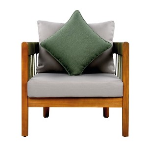 TiramisuBest Natural Wood Outdoor Club Chair with Handwoven Rope,Water-Resistant Lounge Chair with Removable Cushions,Beige - 1 of 4
