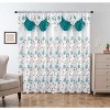 Home Mart Goods Turquoise Luxury Floral Embroidery Rod Pocket Window Panel Attached Valance Satin Backing 2 Tie Backs Curtain Set (2 Panels) - 2 of 4