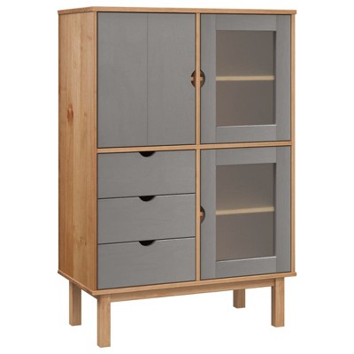 CLIHOME 49.2" H Classic Wooden Highboard Coffee Bar Cabinet Buffet Cabinet With Storage, Grey