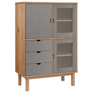 CLIHOME 49.2" H Classic Wooden Highboard Coffee Bar Cabinet Buffet Cabinet With Storage, Grey - 1 of 4
