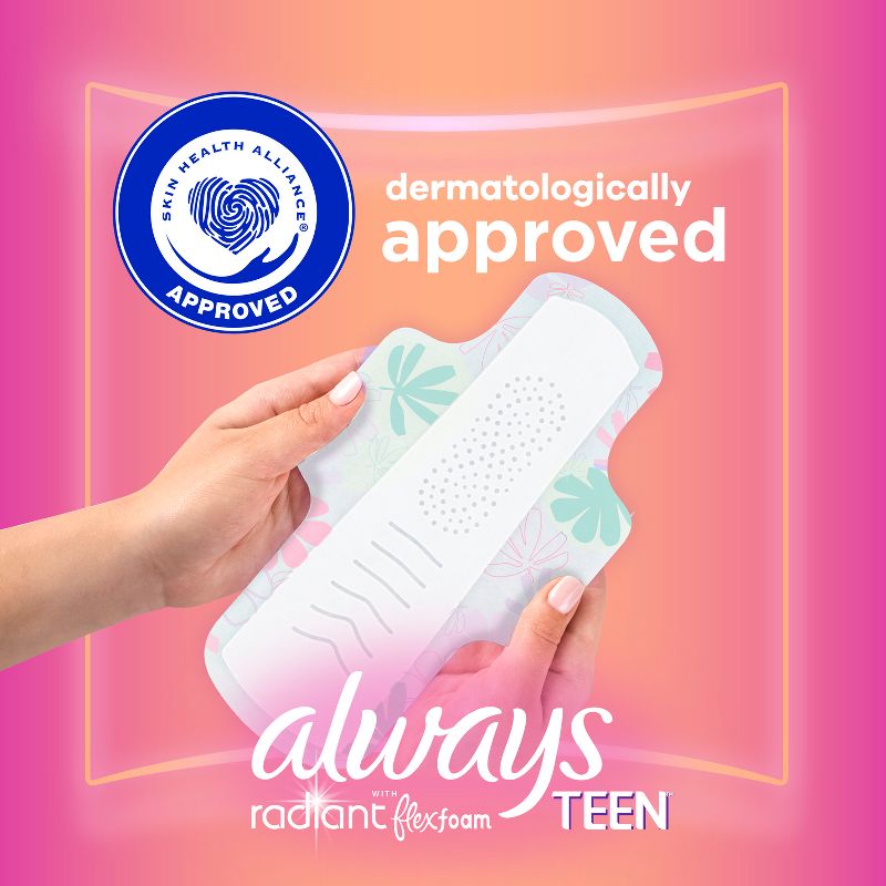 Always Radiant FlexFoam Teen Pads Regular Absorbency with Wings - Unscented - 28ct, 5 of 14