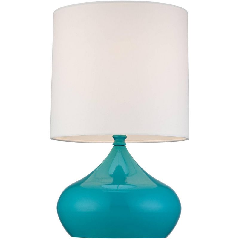 360 Lighting Mid Century Modern Mini Accent Table Lamps 14 3/4" High Set of 2 Teal Blue Droplet White Drum Shade for Bedroom House Bedside Nightstand, 5 of 8