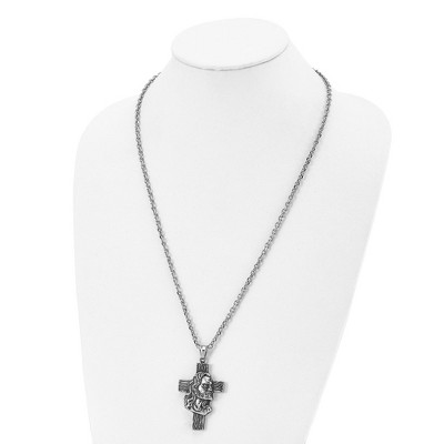 Chisel Stainless Steel Antiqued and Polished Jesus Cross Pendant on a 25.5" Cable Chain Necklace