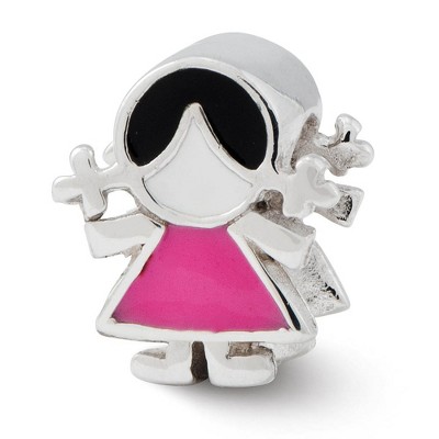 Black Bow Jewelry Sterling Silver & Enameled Pink Dress Girl Bead Charm