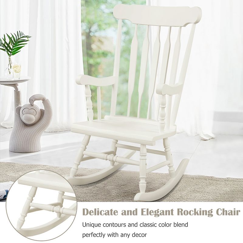 Costway Set of 2 Wood Rocking Chair Glossy Finish White\ Coffe, 5 of 11