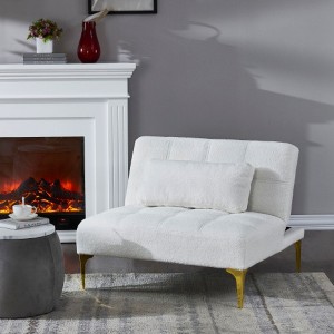 Convertible Sofa Bed Futon With Gold Metal Legs Teddy Fabric - 1 of 4