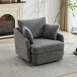 Gulches 40.55"W Oversized 360° Swivel Accent Chair - Charcoal Chenille Round Sofa with 2 Throw Pillows, Cozy Club Chair - 1 of 4