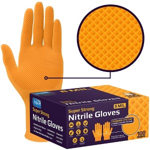 Inspire Heavy Duty | ULTRA 8 Mil Orange Nitrile Disposable Gloves Diamond Textured Grip - 1 of 4