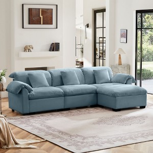 Modern Velvet L-Shaped Sectional Sofa with Storage Seats and Ottoman, 3-Seater with Reversible Ottoman, Plush Armrest Couch for Living Room - 1 of 4