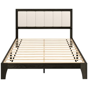 Aghana Digitals Charcoal Gray Full Platform Bed Frame with Upholstered Linen Headboard, Wooden - 1 of 4