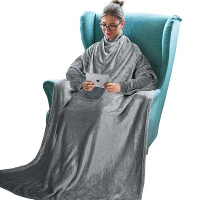 Tirrinia Adult Wearable Fleece Blanket with Sleeves, Soft Cozy TV Blanket, Sunggle Blanket Gift for Women Men