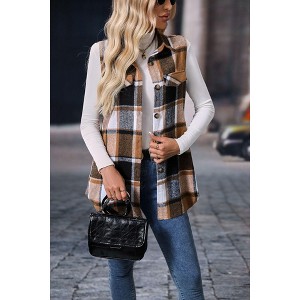 Women Vest Plaid Sleeveless Casual Oversized Vest Jackets Coat - 1 of 4