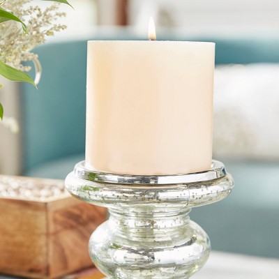 Elegant Silver Mercury Glass Pillar Candle Holder Set, 9" & 7"H