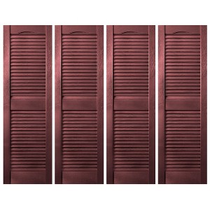 Plastic Development Group 14 x 63 Inch Decorative Outdoor Vinyl Plastic Louvered Window Shutters w/ Installation Kit & Instruction, 4 Pack, Bordeaux - 1 of 4