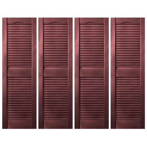 Plastic Development Group 14 x 63 Inch Decorative Outdoor Vinyl Plastic Louvered Window Shutters w/ Installation Kit & Instruction, 4 Pack, Bordeaux - image 1 of 4