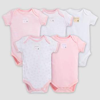 Burt's Bees Baby® Girls' Organic Cotton 5pk Short Sleeve Bodysuit Set - Blossom