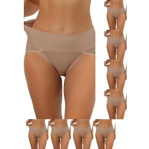 INSPIRE CHIC Women's Hi-Cut Ribbed High Waist Tummy Control Available Briefs 9 Packs - 1 of 4