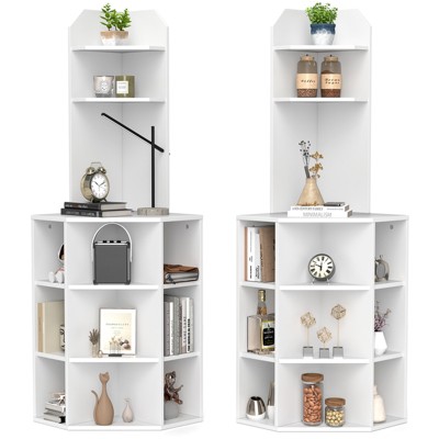 Tangkula Set Of 2 6-Tier Corner Shelf 63" Tall Corner Bookshelf w/ 2 USB Ports & Charging