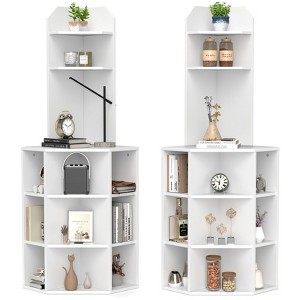 Tangkula Set Of 2 6-Tier Corner Shelf 63" Tall Corner Bookshelf w/ 2 USB Ports & Charging - 1 of 4