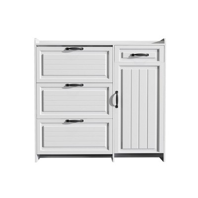 White color shoe cabinet with 4 doors 1 drawers,PVC door with shape ,large space for storage