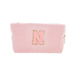 Unique Bargains Corduroy Rectangular Letter Makeup Bag Pink 1 Pc - 1 of 4