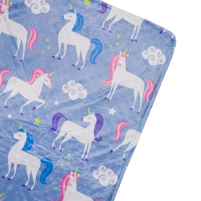 Unicorn Print Pink and Purple Plush Throw Blanket for Kids