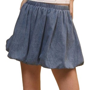 Women's Bubble‑Hem Mini Skirt – A‑Line with Elastic Waist & Washed Cherie Code - 1 of 4