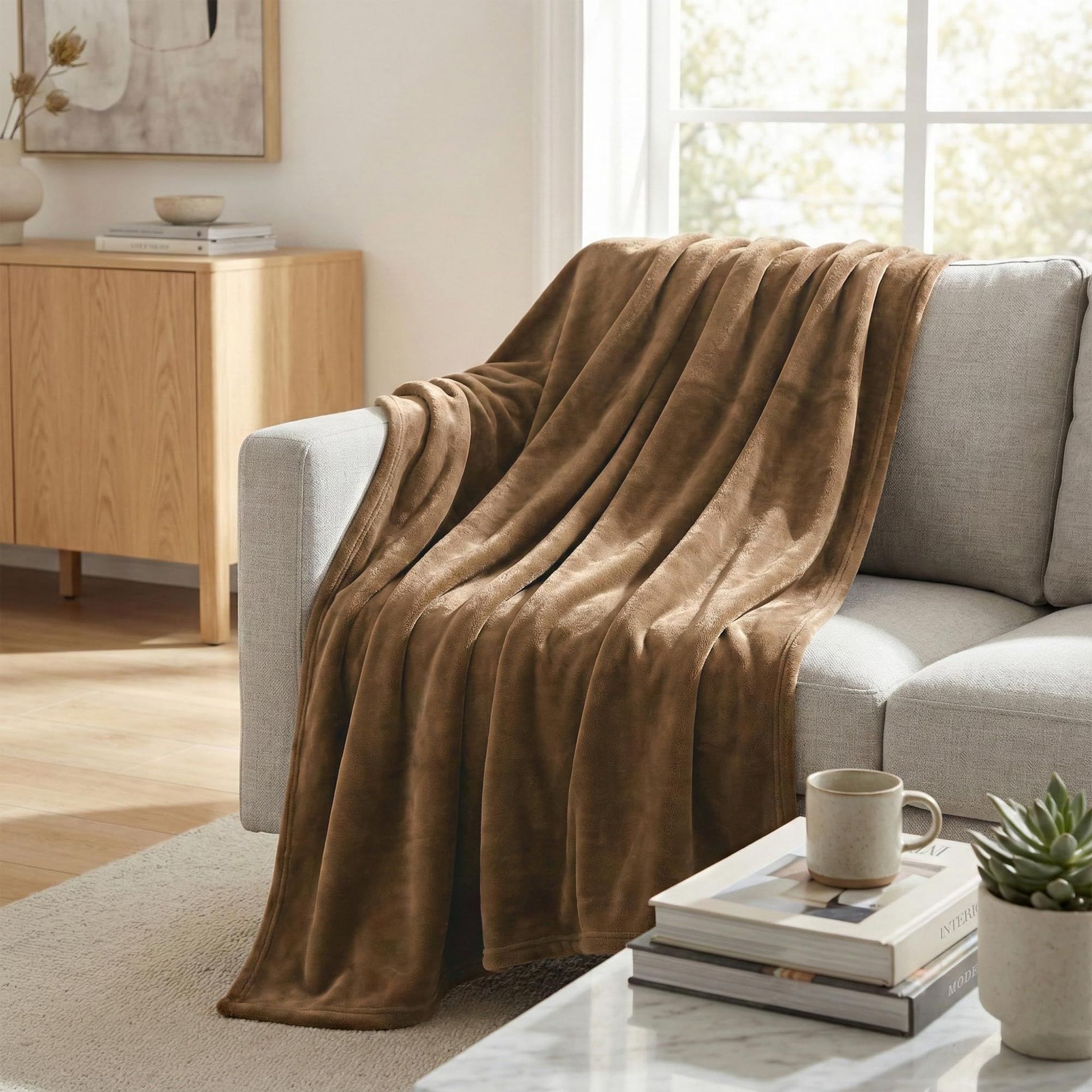 Americanflat 50x60 Fleece Throw Blanket - Brown Polyester Fleece