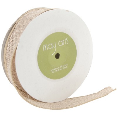 May Arts Wired Faux Burlap Ribbon 1-1/2X25yd-Natural