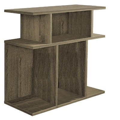 Vynxaria Contemporary Modern Accent Table Brown Laminate (Warm Dark Taupe Wood-Look), 3-Tiered, 6 Open Display Shelves